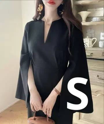 새상품급 Meiru 메일 슬릿 슬리브 머메이드 원피스 S 블랙
