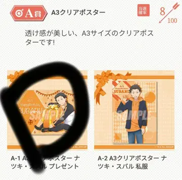 리제로 스바루 HappyBirthday 온라인 제비뽑기당 A상