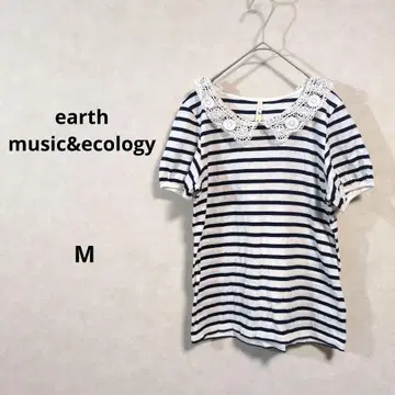 earth 보더 반팔 레이스 옷깃 화이트 네이비 M N613