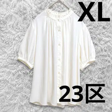 23구 [세탁 가능] 백 새틴 암운젠 프릴 블라우스 아이보리 44