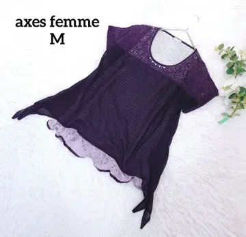 엑시즈팜 반팔 시어 튜닉(M) 보라색 하운드투스 레이스 캐주얼