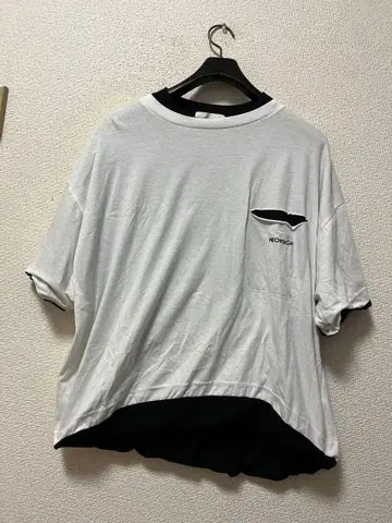 네온사인 샌드위치 티셔츠 /44 화이트 x 블랙 레이어드 반팔 포켓티