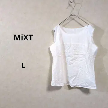 믹스트 화이트 슬리브리스 티셔츠 자수 레이스 L 11R N614