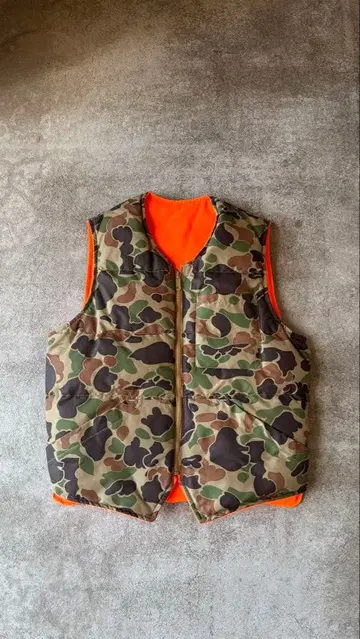 80s Eddie Bauer 리버서블 다운 베스트 카모 무늬