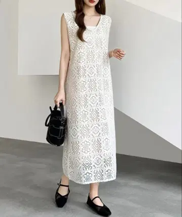2way 레이스 슬리브리스 롱 원피스 아이보리