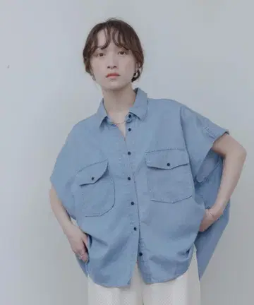 새상품 이번 시즌 에이미 로우 텐셀 데님 드롭 숄더 셔츠 라이트 블루