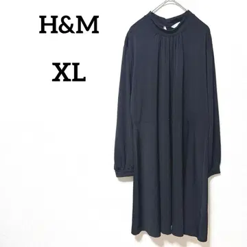 [ H&M ] 셔츠 원피스 XL 블랙 핀턱 골드 버튼 포멀 고급
