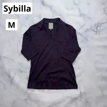 Sybilla 시빌라 7부 소매 티셔츠 V넥 퍼플 보라색 코튼 M