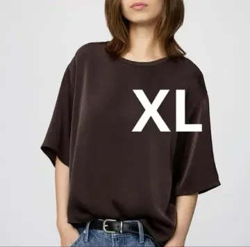 유니클로 새틴 오버사이즈 숏 블라우스/5부 소매 다크 브라운 XL