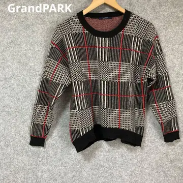 GrandPARK 체크 무늬 크루넥 니트 스웨터 긴팔