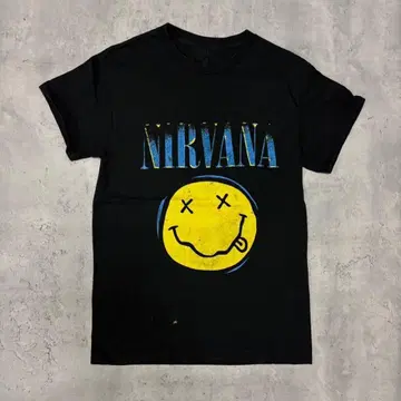 NIRVANA 스마일리 페이스 티셔츠 블랙