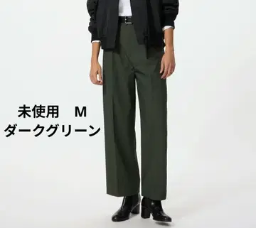 유니클로 턱 와이드 팬츠 다크 그린 M