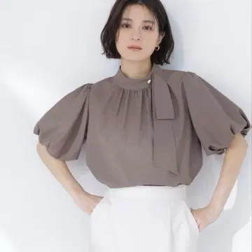 린넨 라이크 사이드 타이 블라우스 NATURAL BEAUTY BASIC