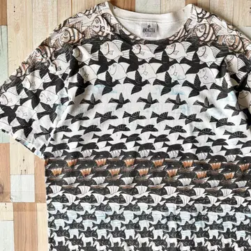 90s M.C.Escher AOP 프린트T셔츠 L 에셔 올 패턴