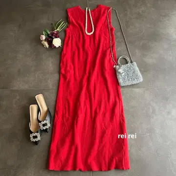 유나이티드 애로우즈 코튼 더블 페이스 I 라인 맥시 원피스