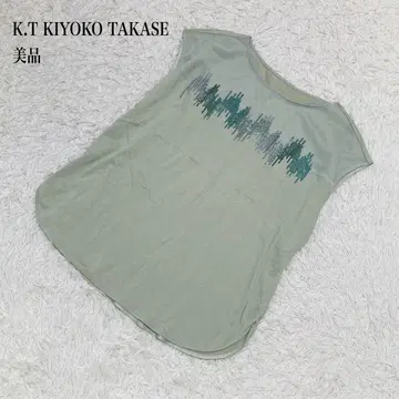 K.T 슬리브리스 티셔츠 스팽글 장식 카키
