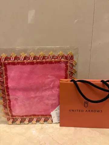 치카자와 레이스 유나이티드 애로우즈 타월 손수건 핑크