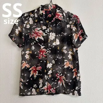 오스티아 재팬 의류 여성용 실크 빈티지 하와이안 셔츠 일본풍 패턴 SS