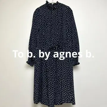 To b. by agnes b. 도트 무늬 긴팔 원피스 프릴 옷깃 네이비