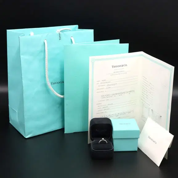 Tiffany&Co(티파니) PT950 플래티늄 0.19 캐럿 스퀘어 다이아 웨딩 밴드 링 7호
