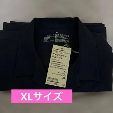 무인양품 바람이 통하는 스트레치 사커 오픈 카라 반팔 셔츠 다크 네이비 XL