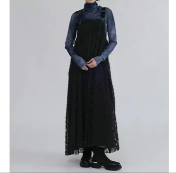 야마다야 LASUD 시어 페더 자카드 오버롤 스커트 블랙