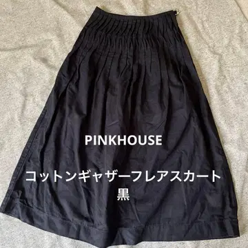PINK HOUSE 블랙 개더 코튼 플레어 스커트