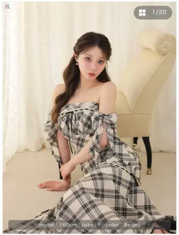 M me eme 체크 오프숄더 원피스