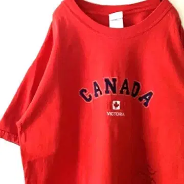 캐나다 CANADA VICTORIA 자수 T셔츠 L 레드 빨간색 구제 의류