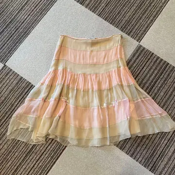 Blumarine 보더 플레어 스커트 핑크 베이지