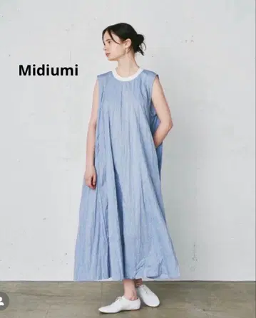 Midiumi 미디우미 코튼 샴브레이 플레어 원피스 SAX 새상품급