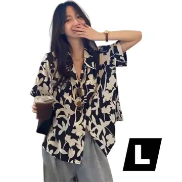 노브랜드 오픈 카라 셔츠 L 사이즈 꽃무늬 반팔 모노톤