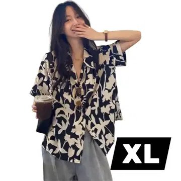 노브랜드 오픈 카라 셔츠 XL 사이즈 꽃무늬 반팔 모노톤