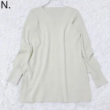 N 니트 풀오버 V넥 사이드 슬릿 퍼프 슬리브 그린 계열