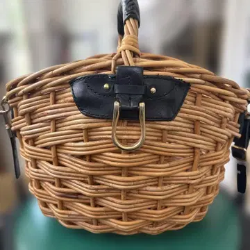 바스켓백 핸드백 라탄 블랙 가죽