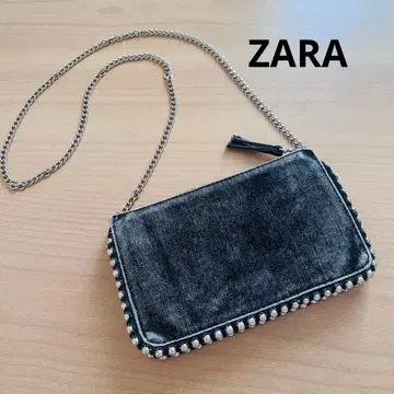ZARA 스터드 장식 데님 숄더백 체인 y2k 블랙