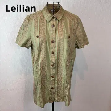 Leilian 9호 카키 패턴 블라우스 면 100% 왼쪽 가슴 포켓 있음 하자품