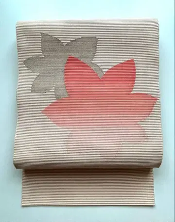 새상품급 명주 팔촌 나고야 오비(약 24cm) 단풍 문양 솔잎 마감 순수 실크
