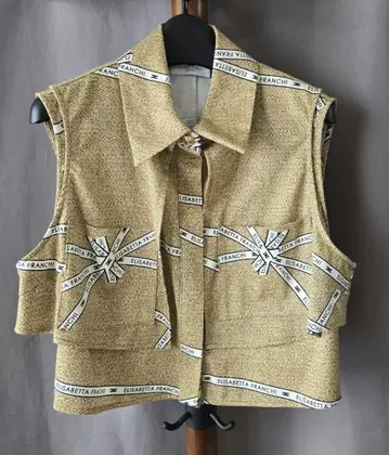ELISABETTA FRANCHI 로고 테이프 슬리브리스 블라우스 상의