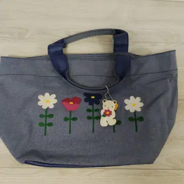 토트백 꽃무늬 곰 아플리케