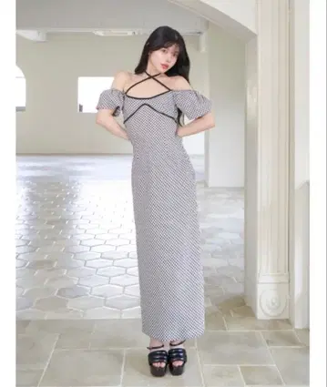 다리치 Darich 파이핑 체크 롱 원피스