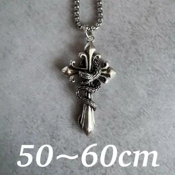 뱀 x 크로스 백합 문장 목걸이 50cm~60cm 체인 포함 스네이크 그린석 포함