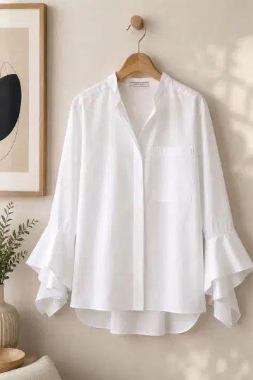 BEIGE, 베이지 23SS PERSIMMON 밴드 카라 셔츠 소매 플레어
