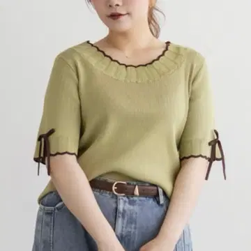 CLETTE 오리지널 바이컬러 스캘럽 헤매 리본 니트