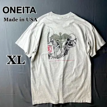 [ ONEITA ] USA제 싱글 스티치 갈라짐 프린트 멜란지 그레이 k56