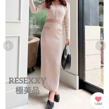 새상품급 RESEXXY 바이어스 트위드 니트 원피스 핑크 베이지 프리