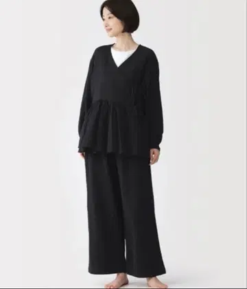 무인양품 양류 거즈 가디건과 롱 팬츠 세트 XL 블랙 LL