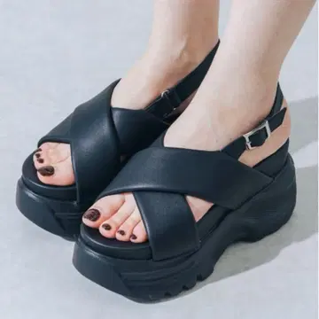 통굽 패디드 크로스 샌들 JA5966 블랙 사이즈 L