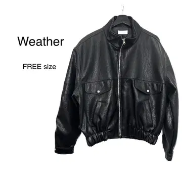 Weather 인조 가죽 블루종 블랙 FREE