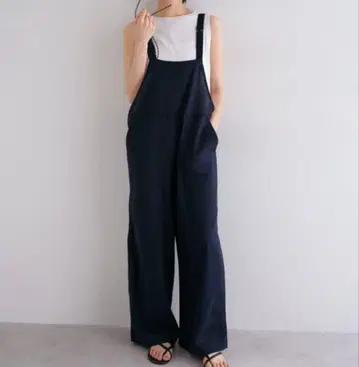 앤도미 린넨 혼방 와이드 베이커 살로펫 네이비 L 사이즈